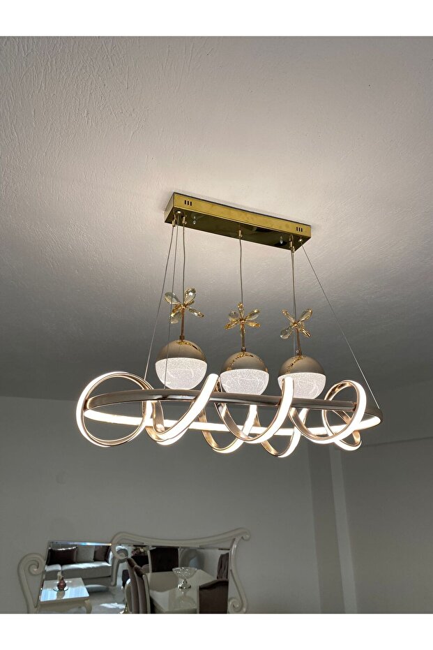 MODERN GOLD KAPLAMA LEDLİ AVİZE - 3