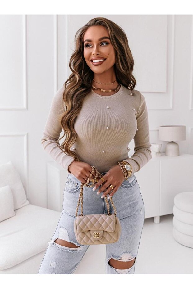 İNCİLİ BEJ BLUZ - 3