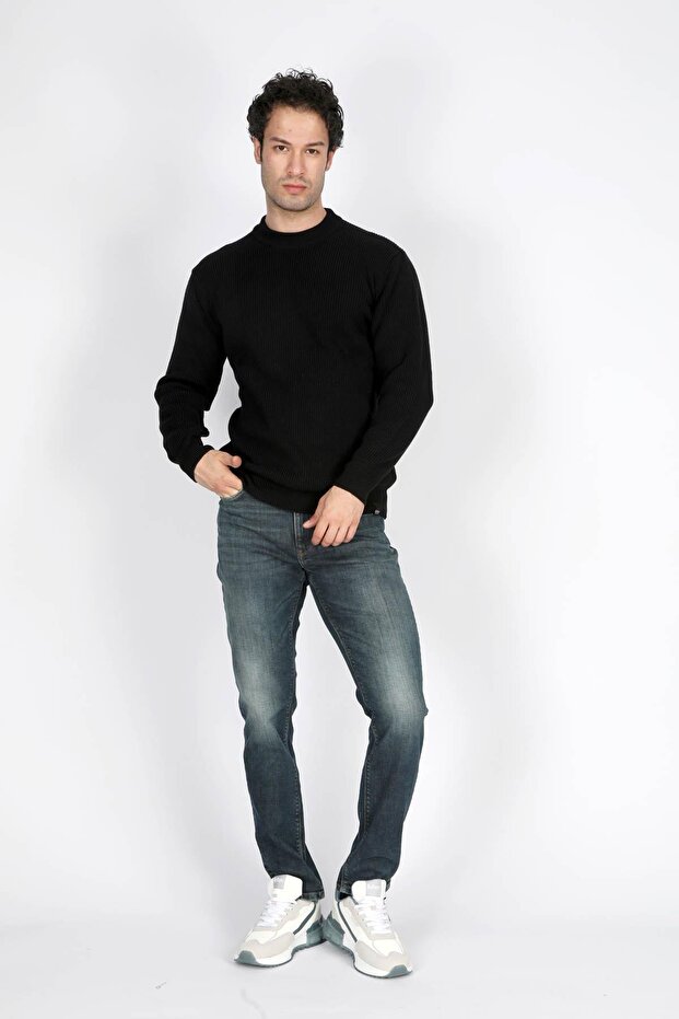 Ruby Erkek Balıkçı Yaka Triko Kazak Siyah - 1