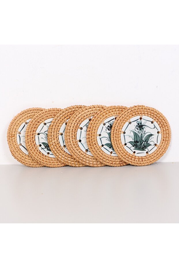 Rattan Çerçeveli 6 lı SET  Nihale & Masa veya Duvar Dekoru 12 cm - 1