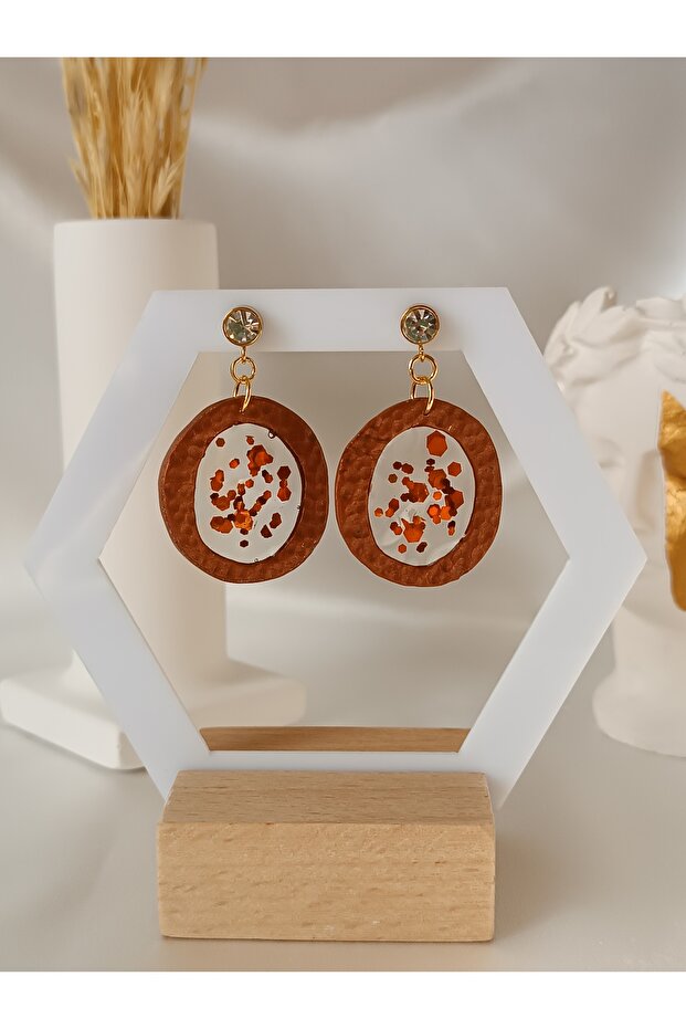 Glitter Detail Zircon Stone Steel Needle Polymer Clay Earrings