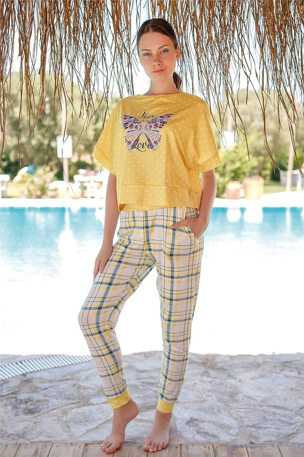 Kadın Sarı Pijama Takımı 10016 - 1