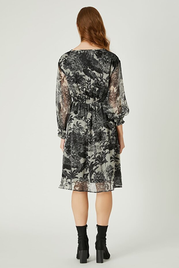 Desenli şifon elbise - 6