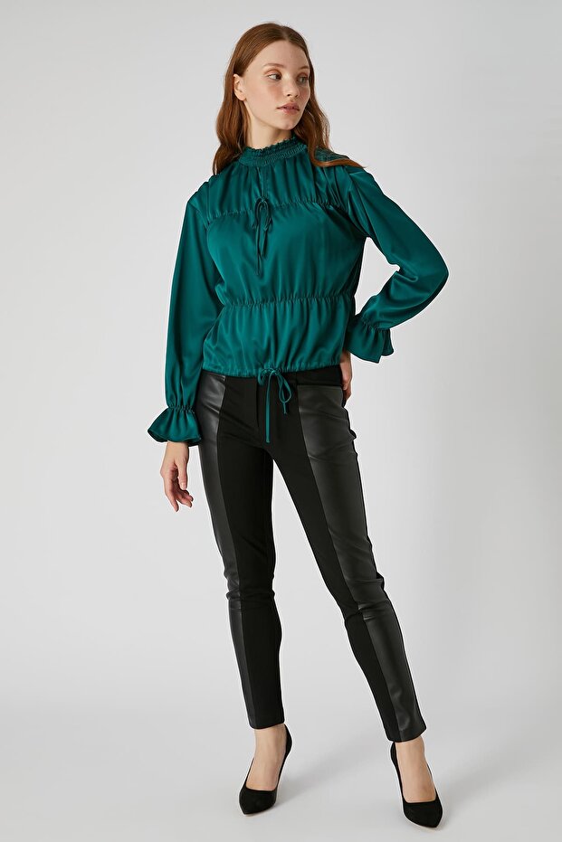 Lastik dikişli saten bluz - 3