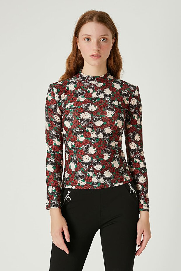 Desenli örme bluz - 1