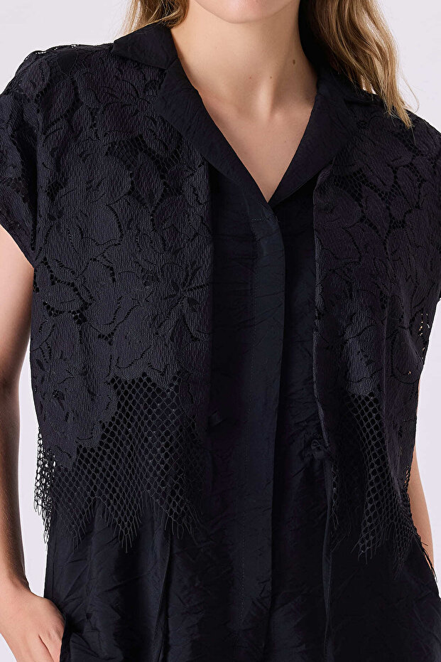 Dantel geçişli viskon bluz - 4