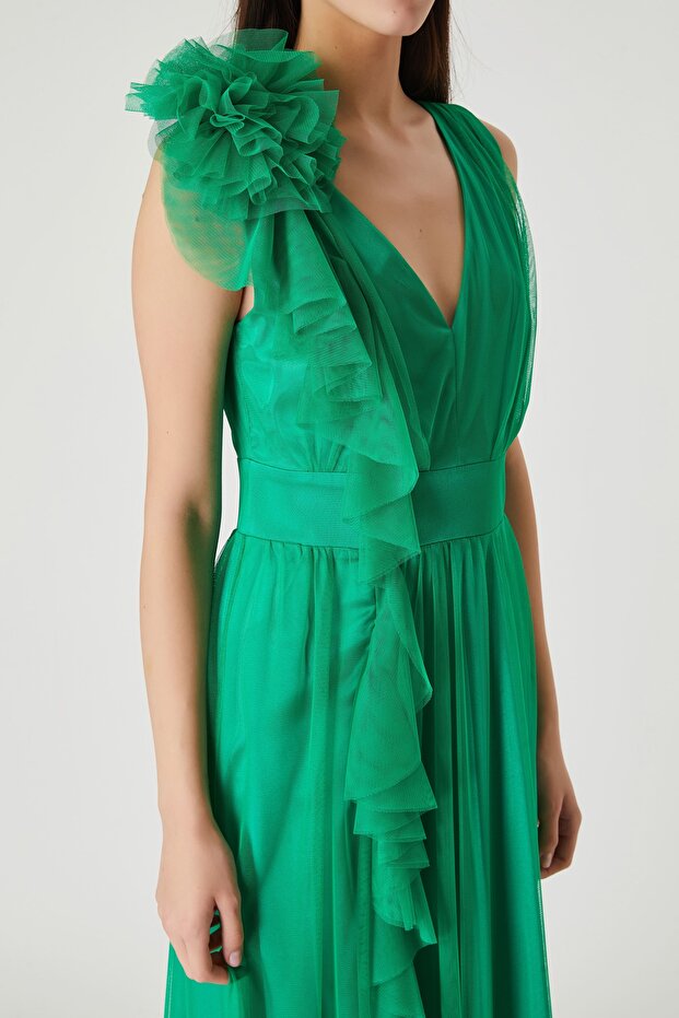 Volanlı Tül Elbise - 2