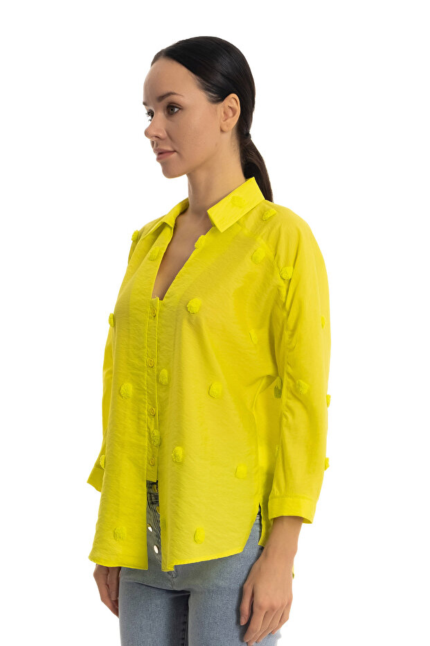 Ponpon jakarlı gömlek - 7