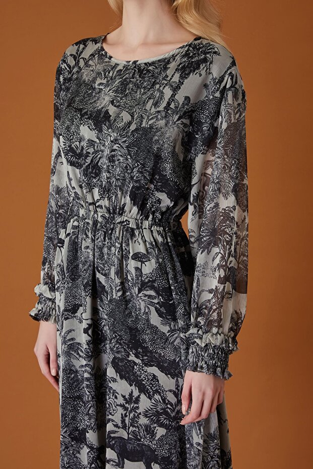 Desenli şifon elbise - 2