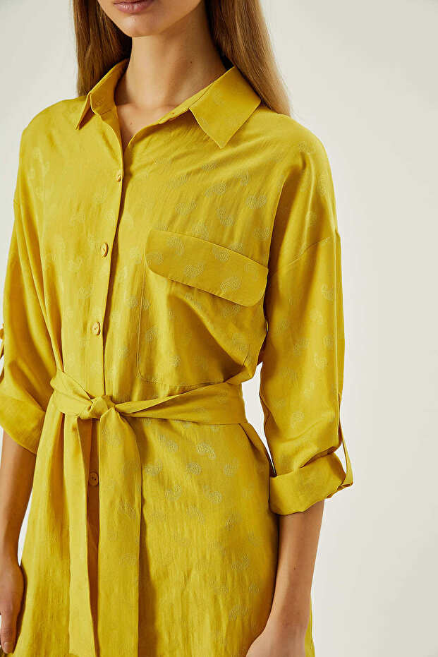 Belden bağlamalı gömlek elbise - 3