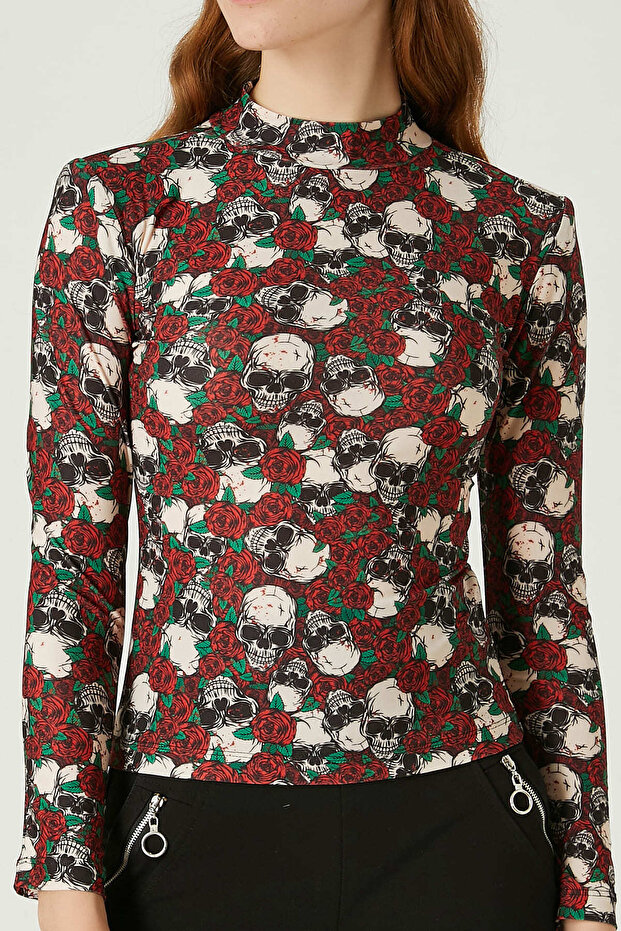 Desenli örme bluz - 4