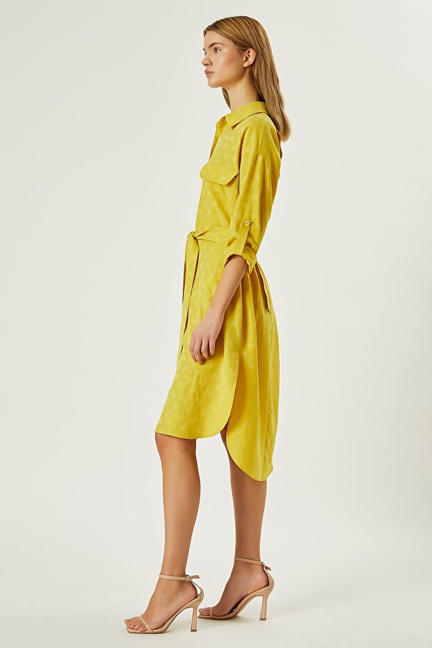 Belden bağlamalı gömlek elbise - 4