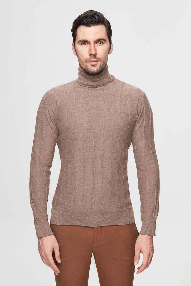 Ds Damat Regular Fit Vizon Rib Örgü Yünlü Kazak - 1