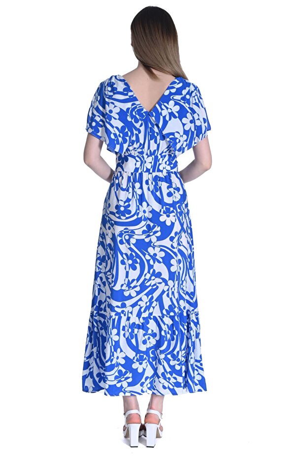 Desenli viskon elbise - 3