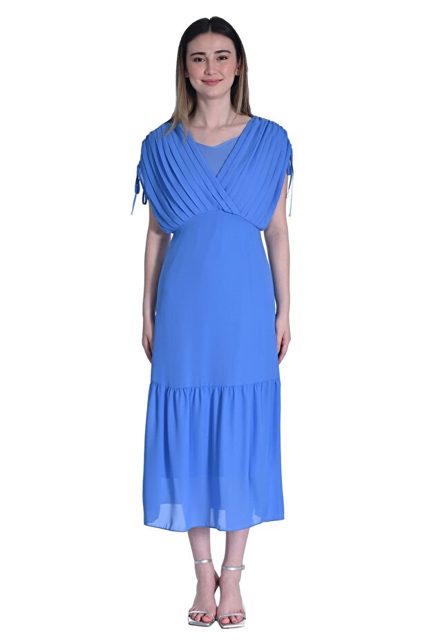 Plise detaylı elbise - 1