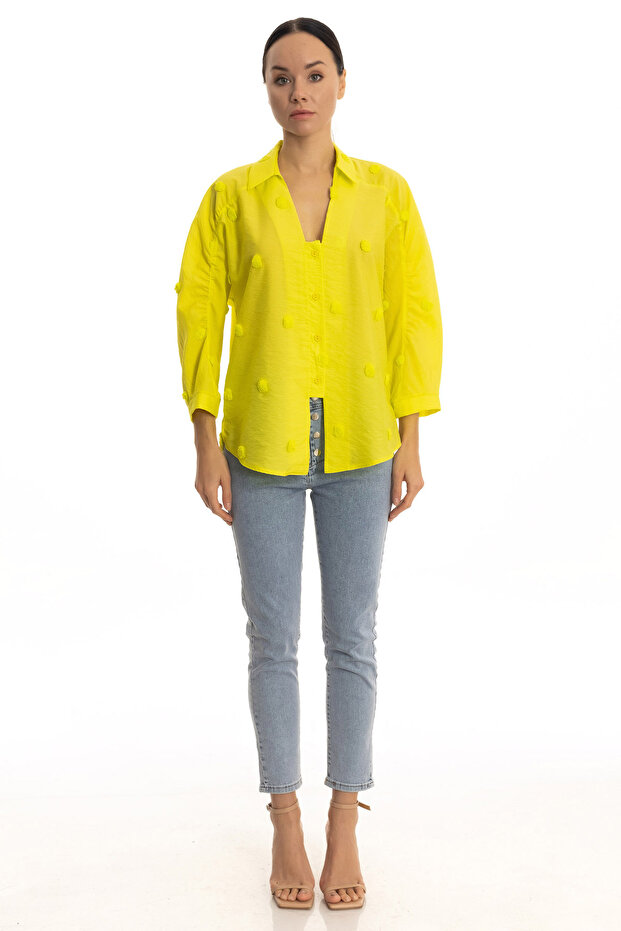 Ponpon jakarlı gömlek - 6