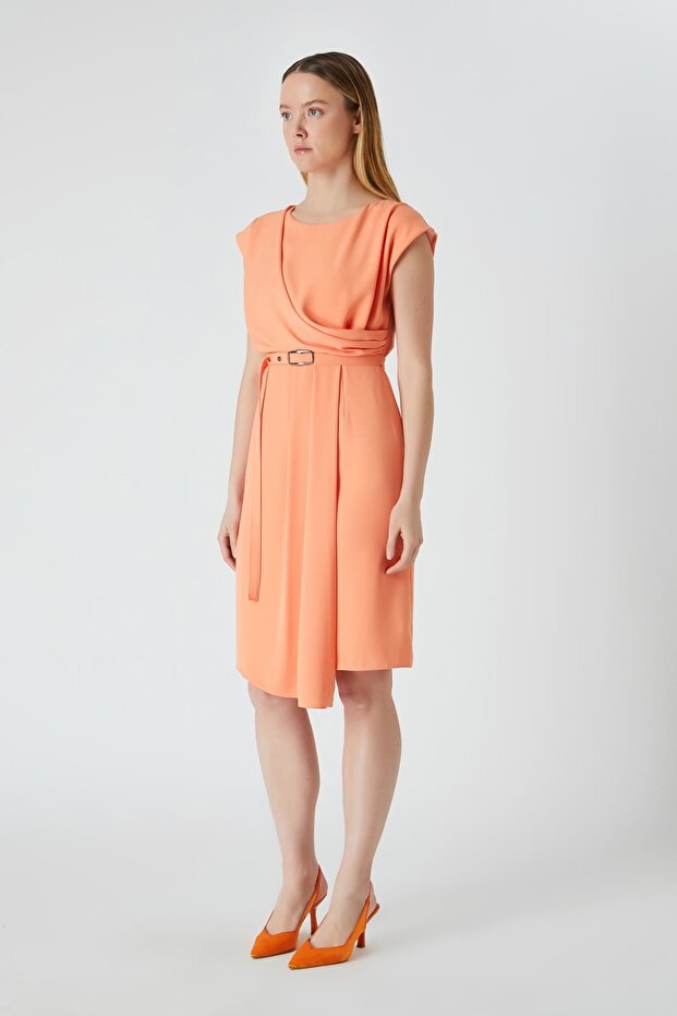 Kemerli Düşük Kol Elbise - 2