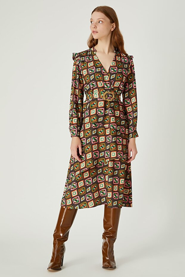 Grafik desenli elbise - 6