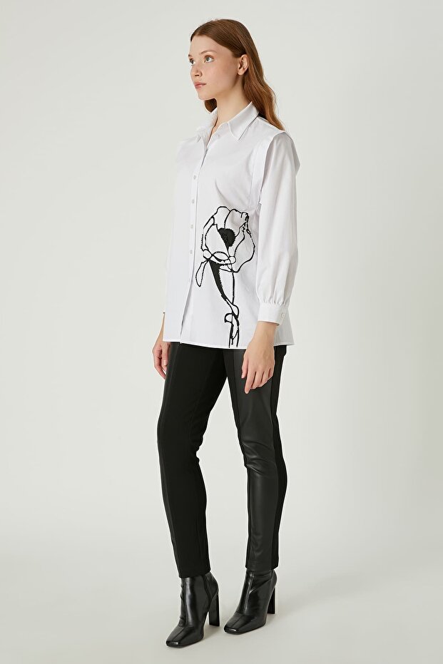 Baskılı poplin gömlek - 1