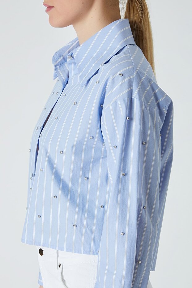 Parlak taşlı poplin gömlek - 3