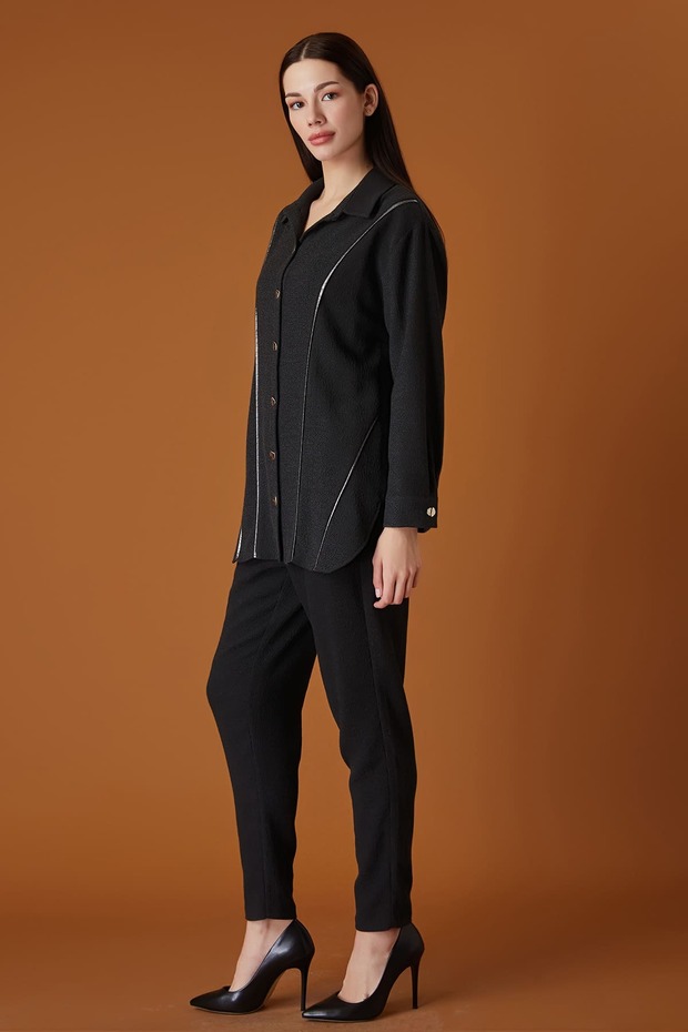 Parlak şerit detaylı gömlek - 2