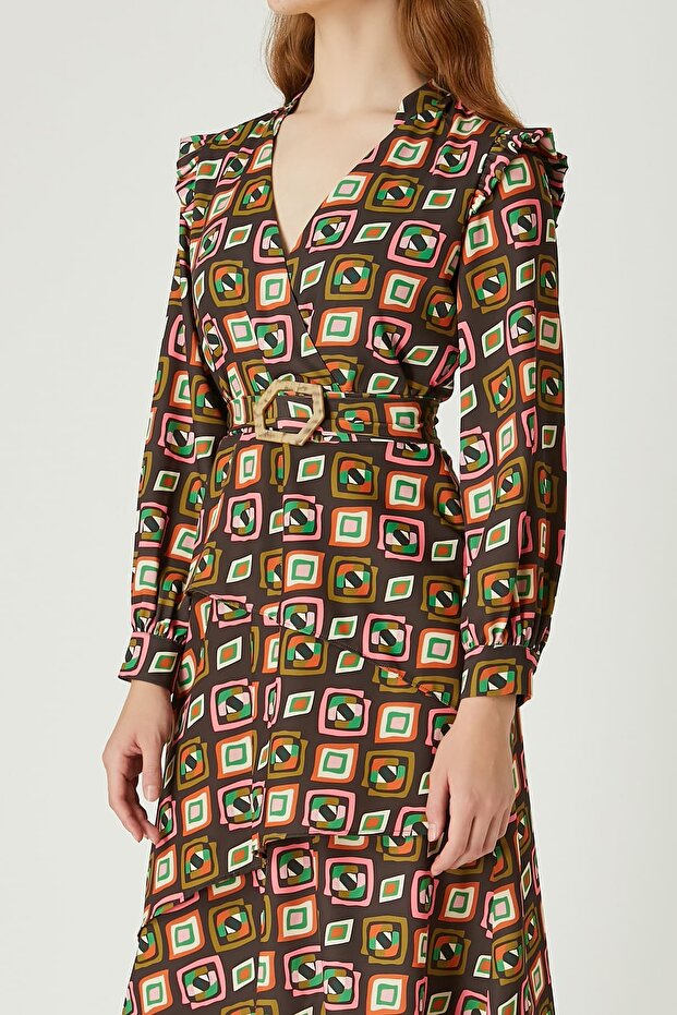Grafik desenli elbise - 7
