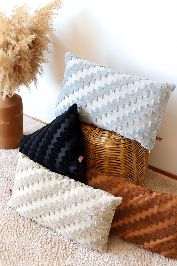 Bohemian Custom Design Punch Punch Pattern Rectangle Decorative Throw Pillow Cover Zigzag Tan - 3