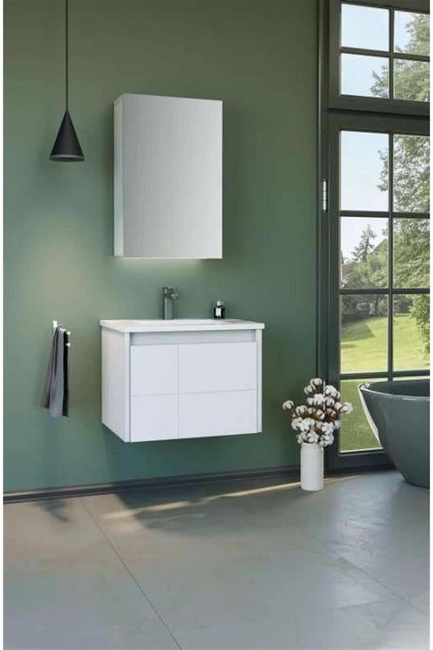 Likya 65 Cm Mat Beyaz Banyo Dolabı Takımı - 1