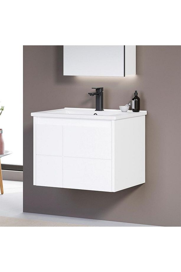 Likya 65 Cm Mat Beyaz Banyo Dolabı Takımı - 2