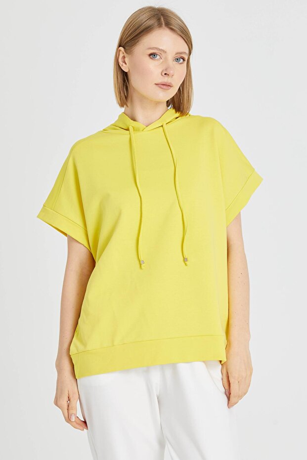 KAPİŞONLU SWEAT BLUZ SARI - 1