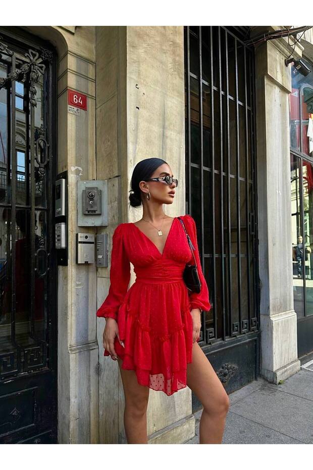 Ponpon Tül Detaylı Elbise - 7