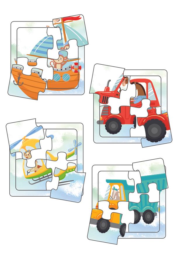 Sevimli Araçlar İlk Puzzle Gemi, Traktör, Helikopter, Kamyon Ahşap Puzzle 4 Parça 4'lü Set - 2