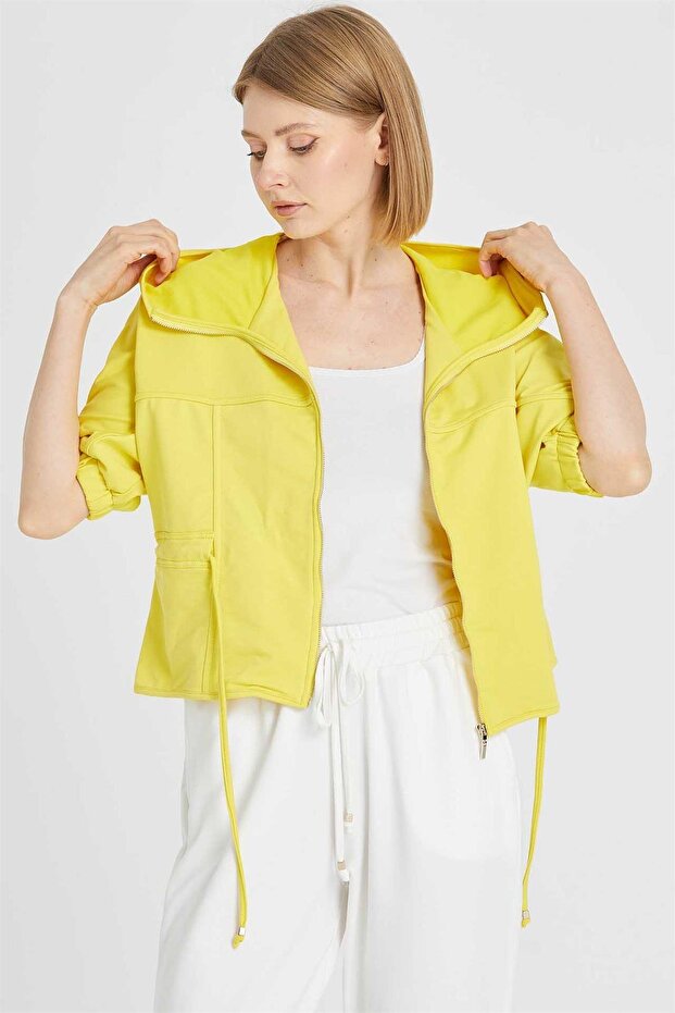 KAPİŞONLU SWEAT CEKET SARI - 3