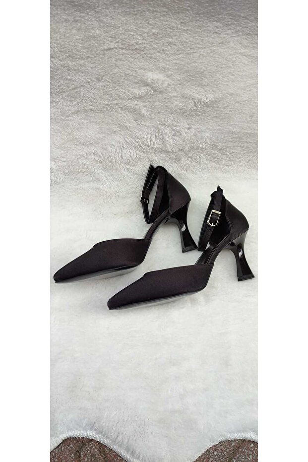 Women's Satin Black Ankle Tie 7 cm Shoes