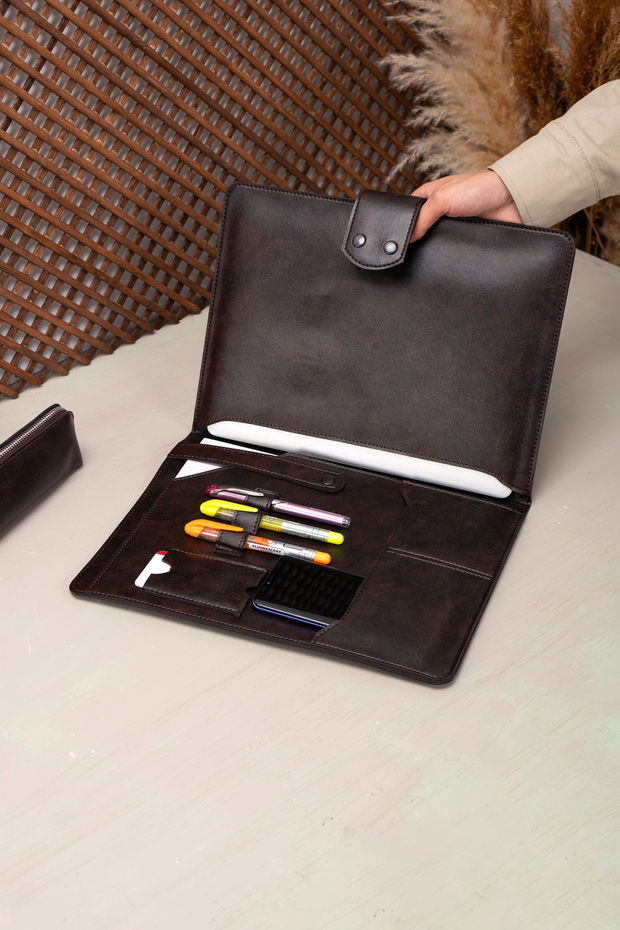 DK LEATHER Pu Deri Laptop Macbook 13, 13.3, 13.6, 14 inch M1 M2 M3 Laptop Pro Air Organizer Kılıf Evrak Çantası