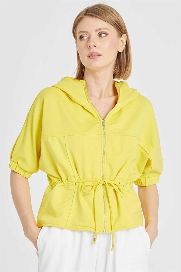 KAPİŞONLU SWEAT CEKET SARI - 1