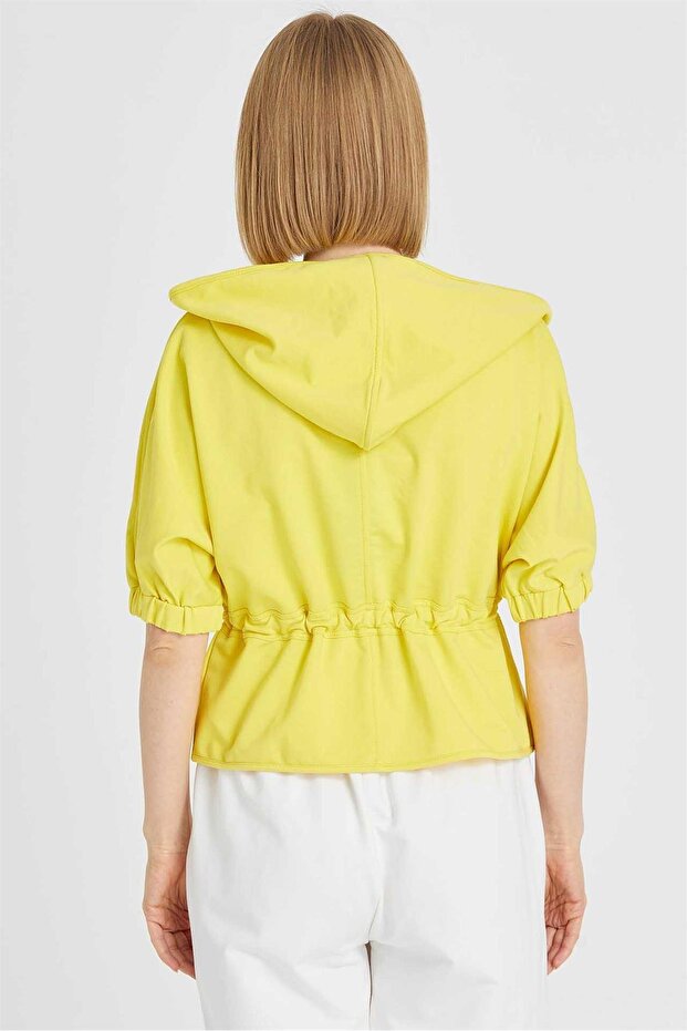 KAPİŞONLU SWEAT CEKET SARI - 4