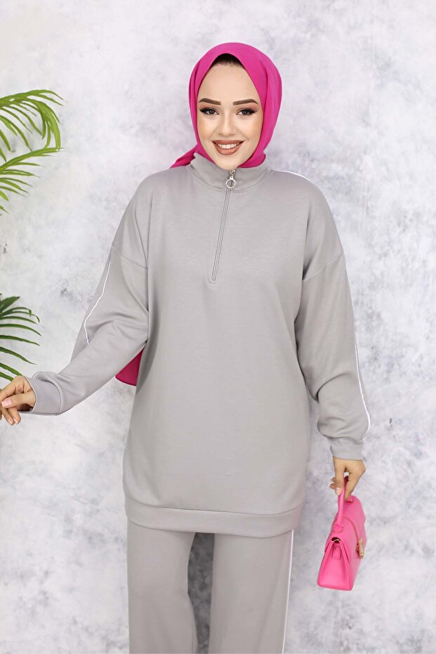 طقم مكون من قطعتين باللون الرمادي - موديل 3367 - 2