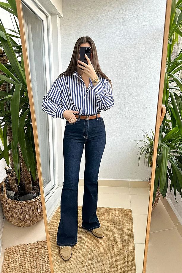 Duryn Pamela Kadın 90's Lacivert İspanyol Paça Yüksek Bel Extra Likralı Jeans Kot Pantolon - 4