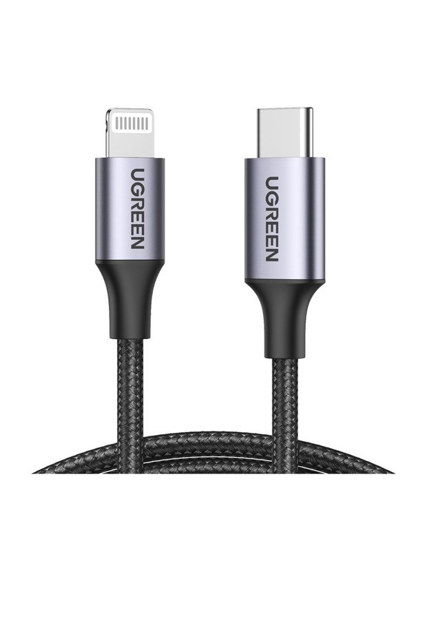 كابل شحن ومزامنة بيانات مضفر من الألومنيوم USB-C إلى Lightning بطول 1 متر - أسود
