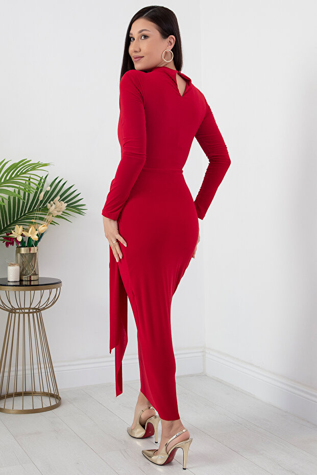 Dik Yaka Önden Bağlamalı Elbise NY4453 - 8