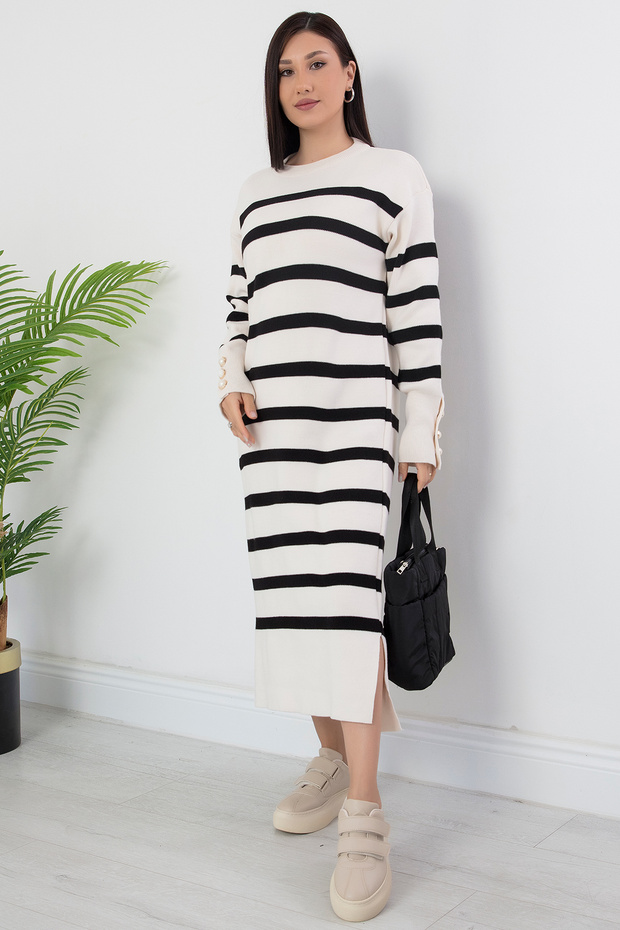 Çizgili Uzun Kol Triko Elbise MOD1028 - 5