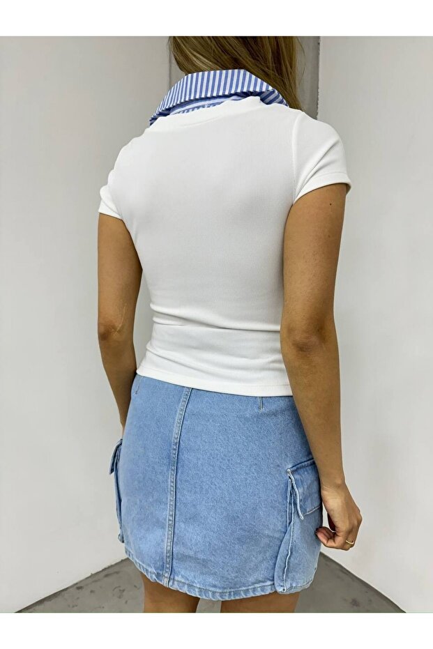 بلوزة بياقة عثمانية - أبيض - 4