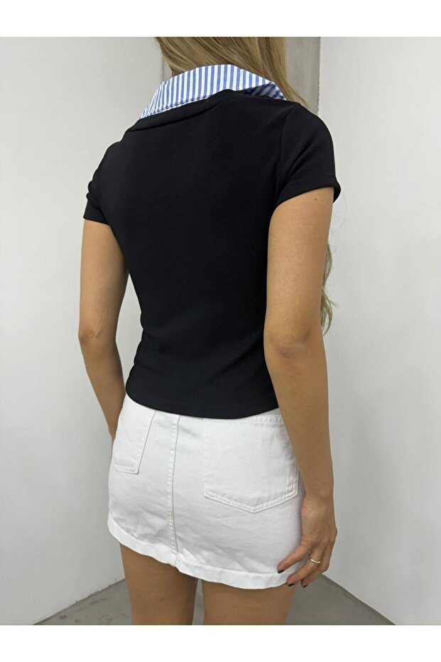 بلوزة بياقة عثمانية - أسود - 4