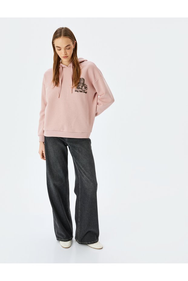 Back Printed Hooded Raised Comfortable Fit Sweatshirt