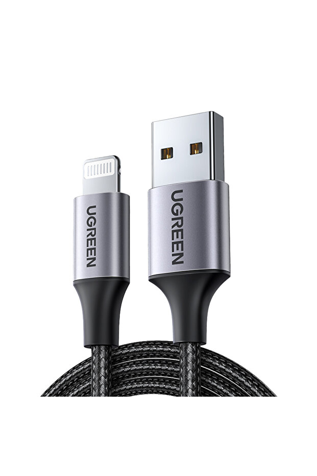 كابل شحن ومزامنة بيانات مضفر من الألومنيوم من USB إلى Lightning بطول 1 متر - أسود