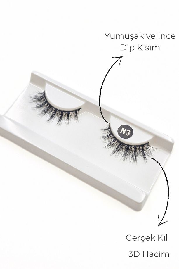 Doğal Görünümlü Gerçek Kıl Tam Boy İpek Takma Kirpik (1 Çift) - Mink Eyelash No: N3 - 3