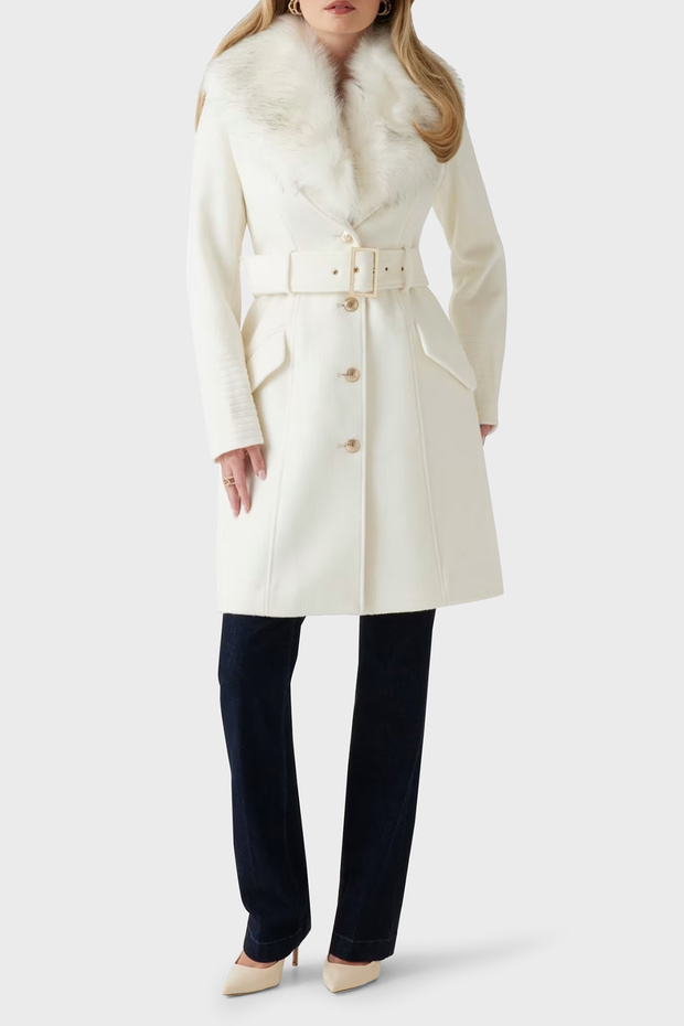 معطف Loreta من الصوف المخلوط بقصة عادية مع حزام من القطيفة 4BGL 041799 Z COAT