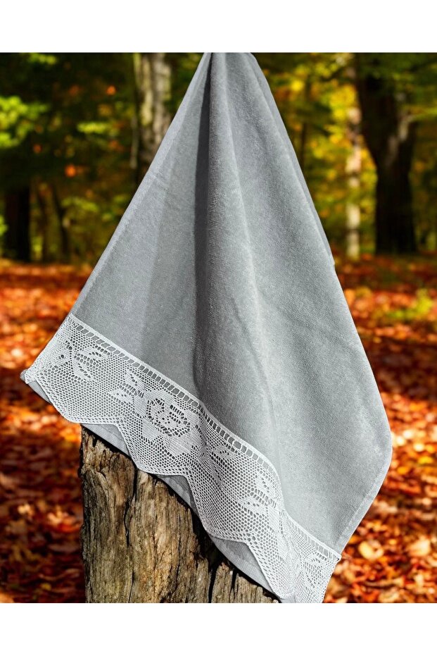 Gray Velvet Towel - Dowry Garden Lace