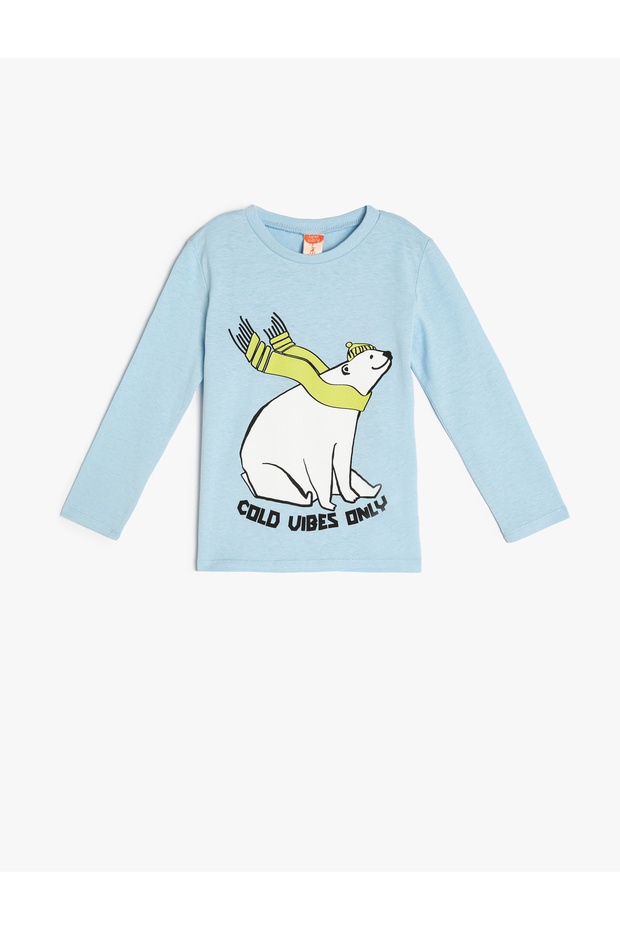 T-Shirt Polar Bear Printed Long Sleeve Crew Neck Cotton